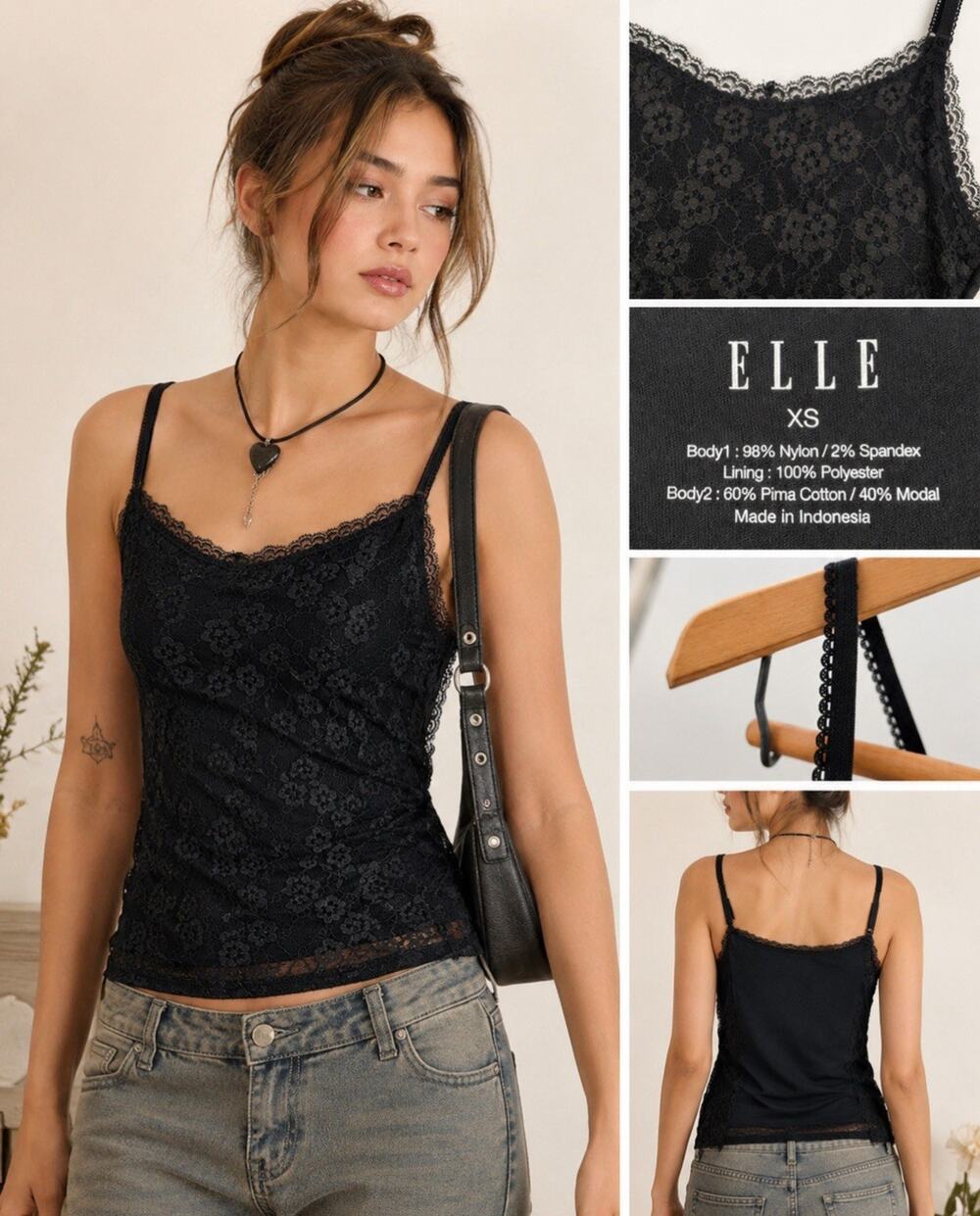 NWT Y2K Indie Romantic Goth Elle Lace Cami Tank Top Size XS Black Scalloped Trim